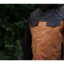 First Manufacturing Hunt Club Leather/Canvas Vest -taylormade shop first manufacturing hunt club motorcycle leather canvas vest 5